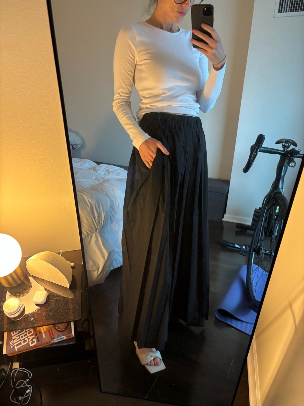 Tibi nylon pleated Black Maxi Skirt - Flowy Women's Skirt